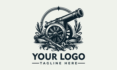 cannon with wheels and barrel vector logo cannon suitable for historical, military, and antique themes in design projects, presentations, and educational materials.