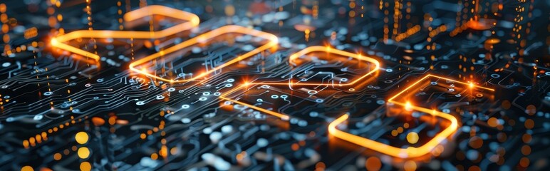 Poster - Glowing Orange Lines on a Circuit Board