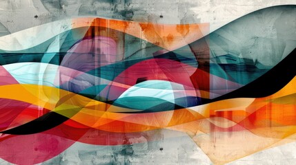 Poster - Abstract digital waves blending with geometric shapes