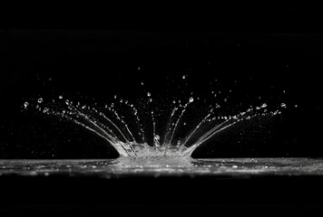 Poster - Water Droplet Impact Splash on Black Background