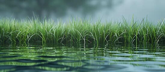 Poster - natural backdrop grass and water with reflections. Copy space image. Place for adding text and design