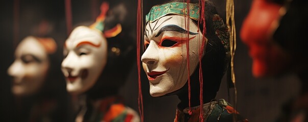 Wall Mural - Traditional Marionette with Handcrafted Masks Performing in Theater Showcasing the Craft of Disguise