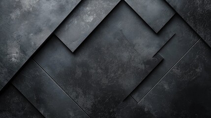 Dark geometric metal background with overlapping panels, industrial abstract texture concept, modern architectural detail in grayscale