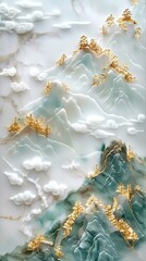 Gold inlaid jade carving mountains abstract art poster background