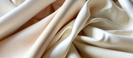 Poster - Sample of leather fabric in white and beige background Catalog and color palette for interior furniture textiles macro view Collection of multicolored fabric with copyspace