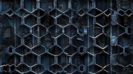 Wall Mural - Geometric metal grid with hexagonal patterns