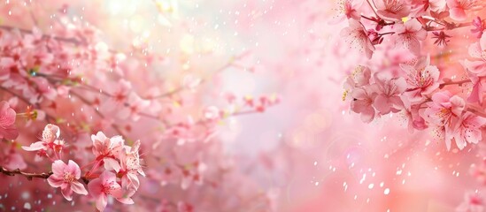 Wall Mural - Lovely spring and summer backdrop featuring pink cherry blossoms. Copy space image. Place for adding text and design