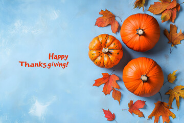 Sticker - pumpkins and gourds on a light blue background,