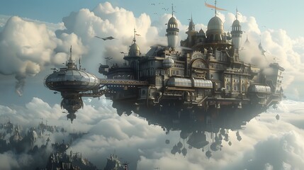 Wall Mural - Floating City in the Clouds.