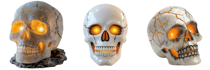 Poster - Three Halloween skull decorations with glowing eyes