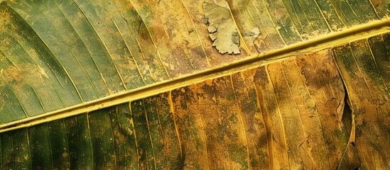 Poster - close up image of an aged yellowed and nearly dry banana leaf suitable for wallpaper background for 