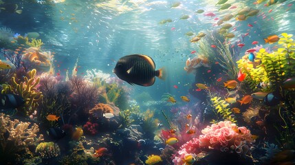 Wall Mural - Colorful Fish and Coral Reef Underwater.