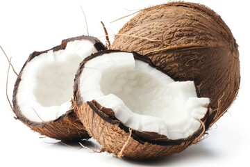 Fresh ripe coconut half on white background