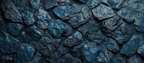 Poster - Dark navy blue stone texture backdrop Top view Copy space