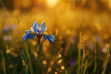 Wall Mural - Iris flower blooming in field