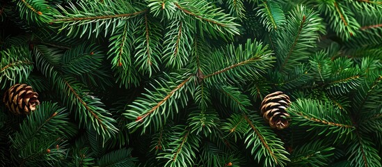 Poster - Background of Christmas fir tree branches Wallpaper featuring a Christmas pine tree Copy space