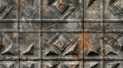 Concrete wall with intricate, embossed industrial designs