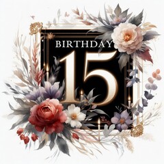 Elegant floral design celebrating a 15th birthday with a stylish black backdrop.