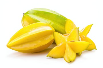 Isolated star fruit on white background Whole and sliced with clipping path