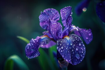 Canvas Print - Macro photo of purple iris in garden bed