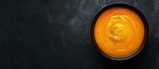 Canvas Print - Top view of pumpkin soup with copyspace