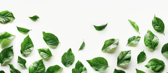 Sticker - Images of green leaves set against a white background. Copy space image. Place for adding text and design