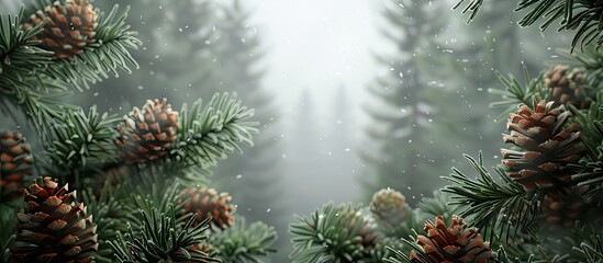 Poster - pine trees and their cones. copy space image. place for adding text and design