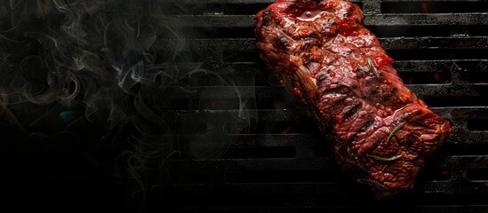 Wall Mural - Beef barbecue photo grilled on the net. Copy space image. Place for adding text and design