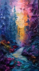 Canvas Print - Abstract Forest Painting with Vibrant Colors.