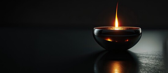 Poster - Detailed candle holder with a lit candle in the darkness Black background selective focus copy space