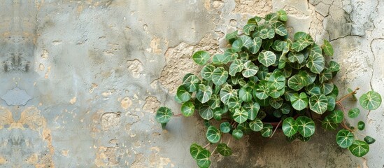 Sticker - Peperomia pellucida thriving in natural light on an aged wall. Copy space image. Place for adding text and design