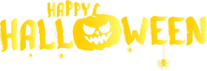 Wall Mural - Happy Halloween text Banner or label. Vector halloween calligraphic text label with scary pumpkin isolated on white background. Halloween banner design template