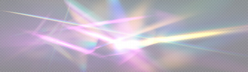 Wall Mural - Crystal rays of light, prism refraction, lens flare, crystal glass reflection effect. Prism vector, realistic light leak effect with spectral flare. Bright light banner, poster, template.	