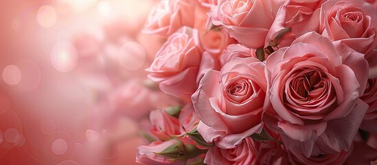 Wall Mural - Close up of a bouquet of pink roses. Copy space image. Place for adding text and design