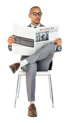 Poster - Businessman png clipart, reading newspaper, transparent background