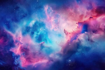 Fototapete - Vibrant tapestry of the cosmos in blue, pink, and purple hues features nebulae, stars, and interstellar clouds. Dynamic beauty of celestial spectacle unfolds in stunning display.
