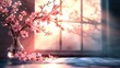 © Sonya - A vase with pink flowers sits on a table in front of a bright window, bathed in sunlight