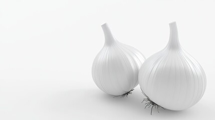 Sticker - Minimalist White Onions with Roots on White Background