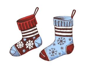 Canvas Print - Traditional hand drawn Christmas socks vector