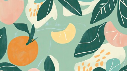 Wall Mural - Colorful Abstract Fruit and Leaf Pattern Design