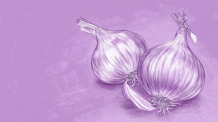 Sticker - Illustration of Purple Onions on a Soft Purple Background