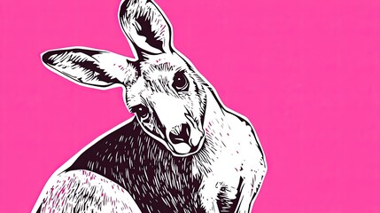 Stylized Kangaroo Illustration on Bright Pink Background