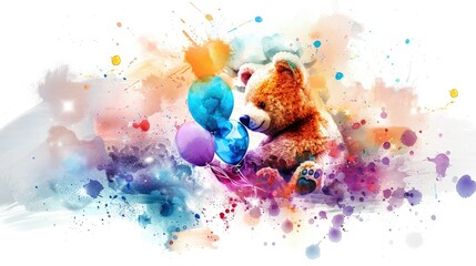 Sticker - Cute teddy bear holding blue balloons