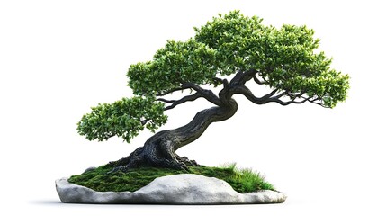 Realistic Illustration of a Bonsai Tree on Stone