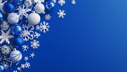 Wall Mural - Snowflakes and Christmas balls on a blue background for Christmas