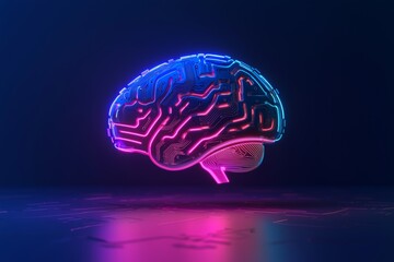 Poster - Image depicting the human brain displaying intelligent thinking through a neural network printed circuit of big data and stock, computer stock imagery