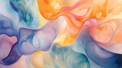 Poster - An abstract watercolor painting with swirling colors and organic shapes, blending soft hues in a fluid composition.