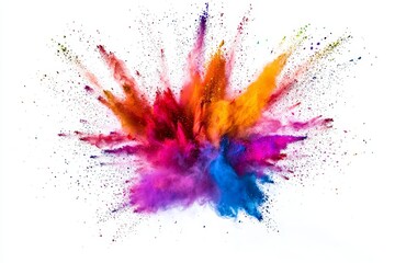 A rainbow holi powder explosion isolated on a white background.