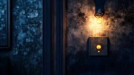 Poster - Conceptual of a light switch with mysterious symbolic markings on it hinting at hidden powers or an unexplained esoteric technology  The minimalist