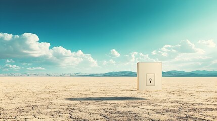 Poster - A conceptual image showcasing a lone light switch amidst the vast and empty desert landscape highlighting the idea of power control and the of solitude and minimalism in a natural setting